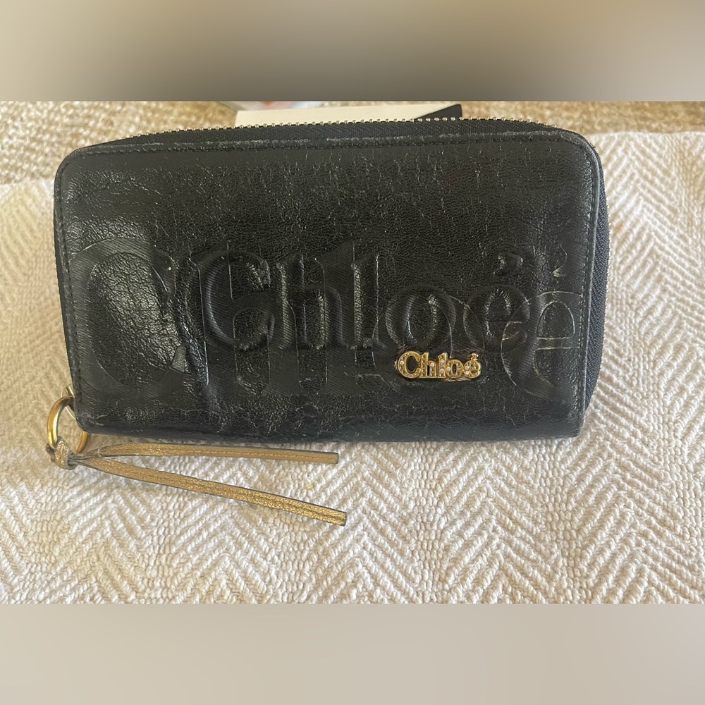 Chloe’ 3D Logo black zip around wallet